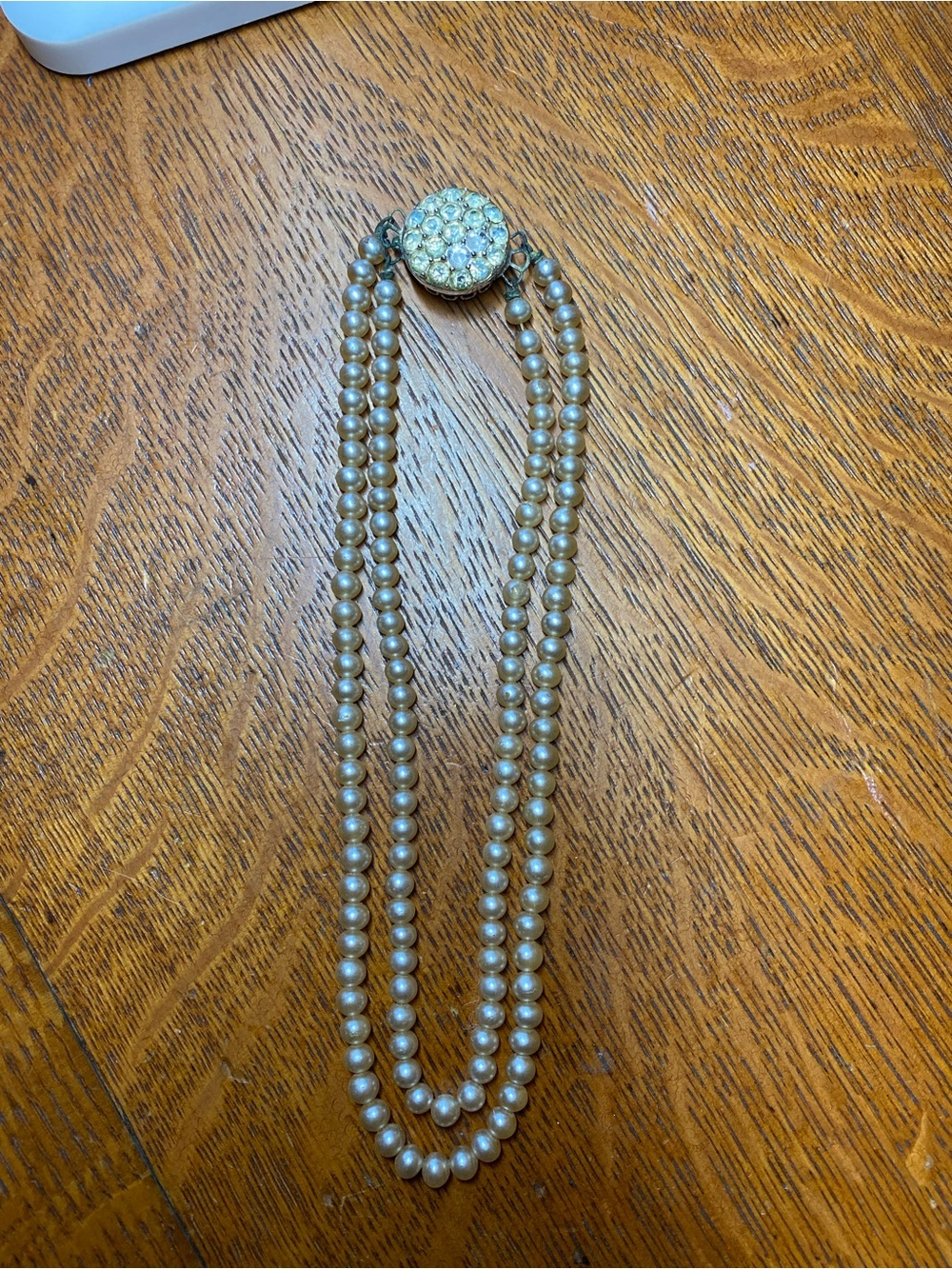 Vintage Sarah Coventry Double-Strand Faux Pearl Necklace with Rhinestone Clasp